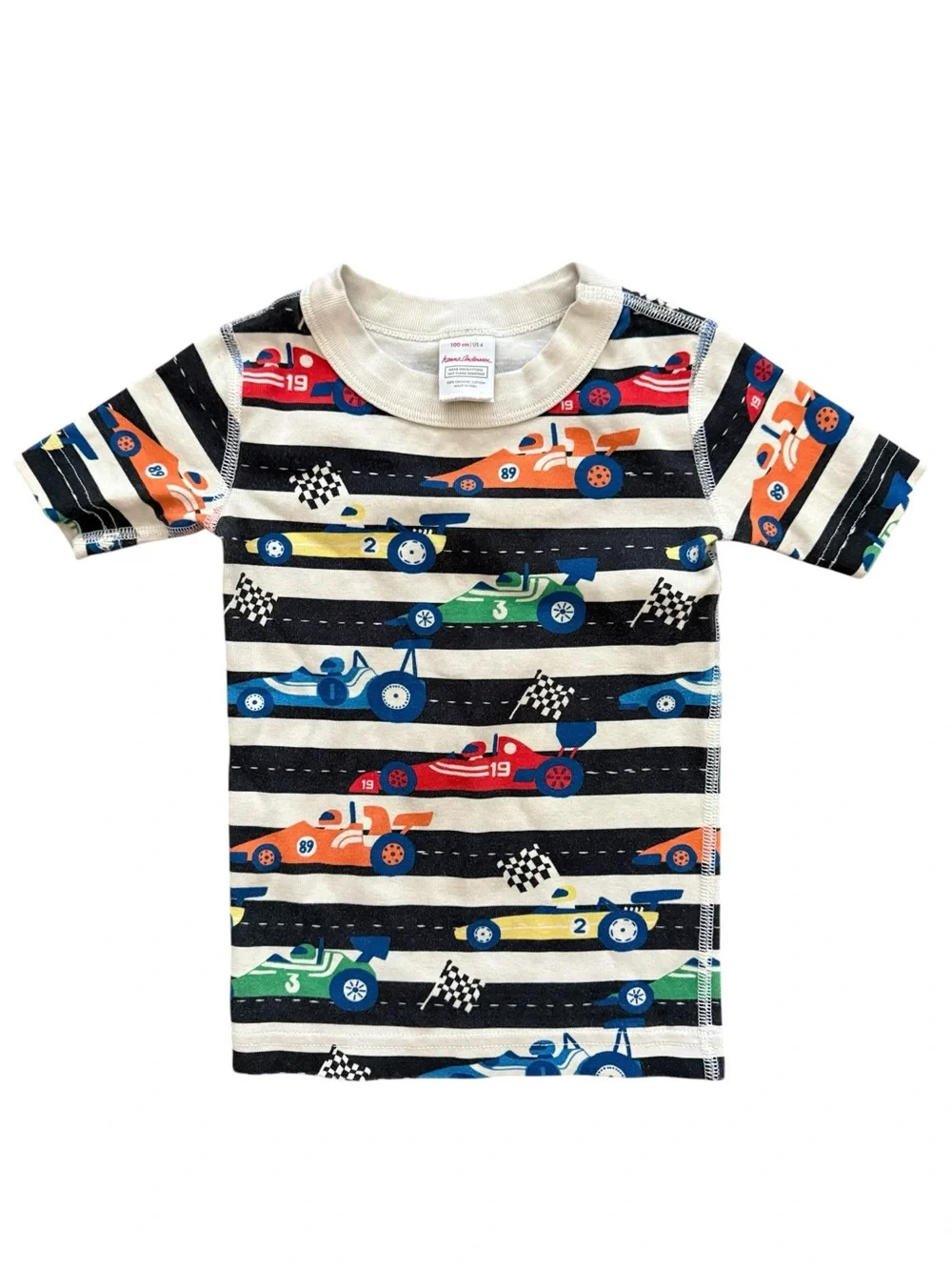 Hanna Andersson Stripe Pajama Top with Colorful Race Cars